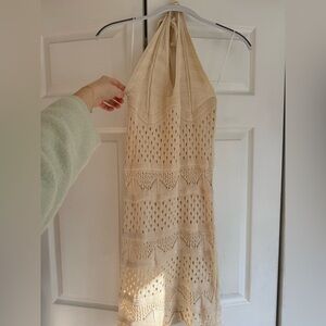 Cream Crochet Halter Dress